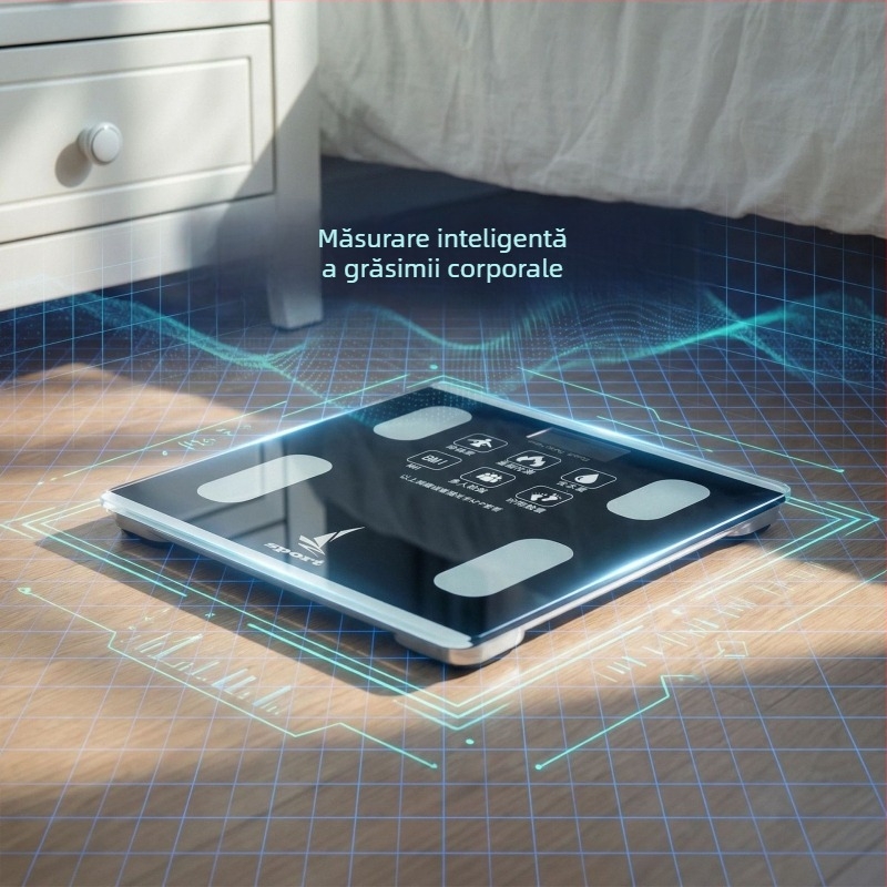 Cântar corporal pentru uz casnic, înaltă precizie, cu baterie reîncărcabilă, Bluetooth, afișaj LCD, măsurare a grăsimii corporale și a apei, cântar electronic