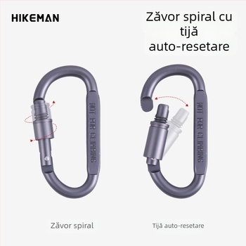 Carabiner tip D din aliaj de aluminiu, cu mecanism de blocare, pentru camping și activități în aer liber; potrivit pentru breloc și cataramă pentru rucsac