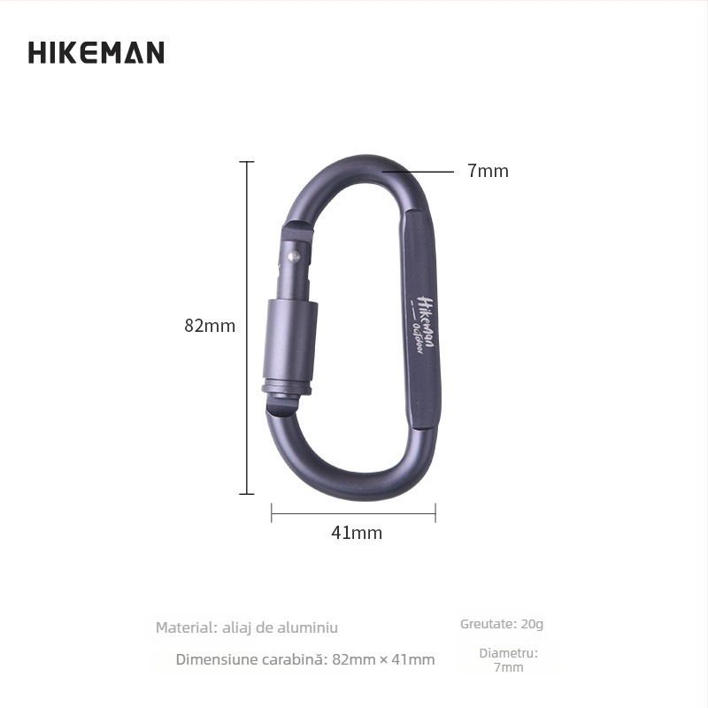 Carabiner tip D din aliaj de aluminiu, cu mecanism de blocare, pentru camping și activități în aer liber; potrivit pentru breloc și cataramă pentru rucsac