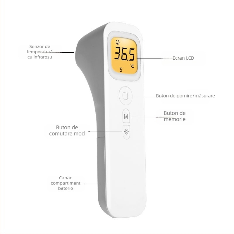 Dayou NX-2000 Termometru facial cu infraroșu cu ecran LCD, distanță de măsurare 1–5 m, precizie 0.1°C