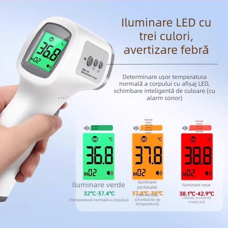 Hainuo Termometru cu infraroșu pentru frunte – dispozitiv medical portabil, înregistrare inteligentă, iluminare tricoloră