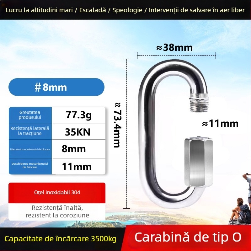 Carabină Chuanchuang cu închidere, din oțel inoxidabil 304, formă O, sarcină maximă 3500 kg