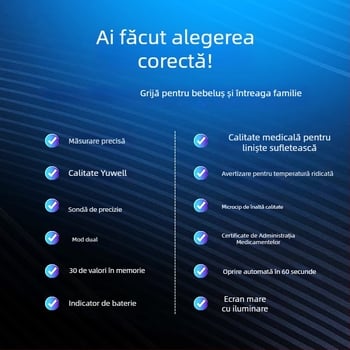 Yuyue termometru infraroșu pentru frunte, fără contact, de nivel medical, pentru sugari și adulți, multifuncțional pentru casă