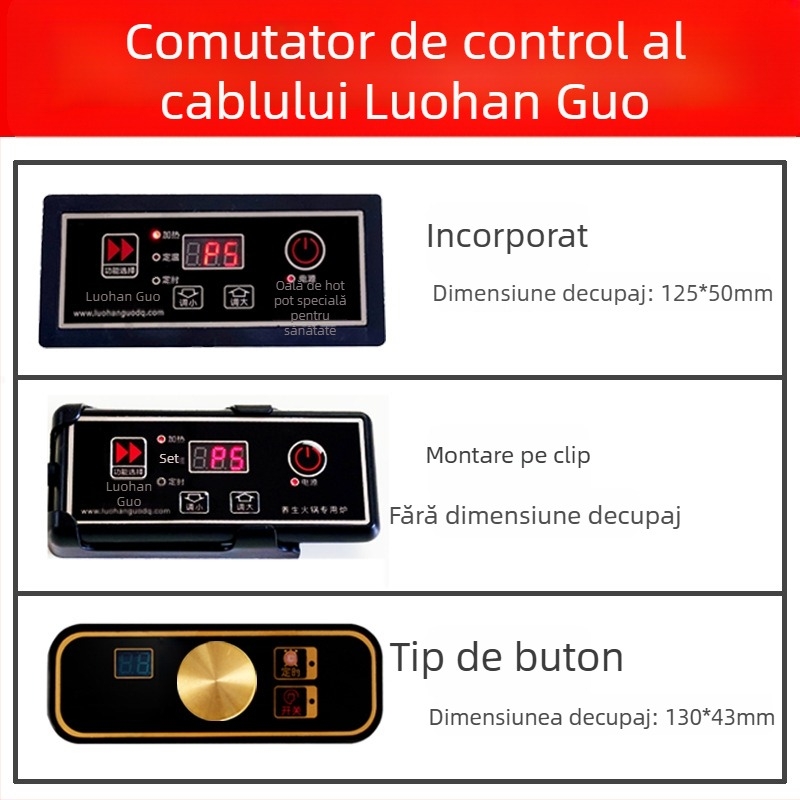 Comutator de control pentru plită cu inducție - buton încastrat, fixare metalică, control prin cablu