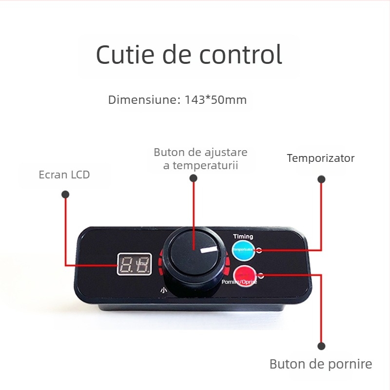 Comutator de control pentru plită cu inducție - buton încastrat, fixare metalică, control prin cablu