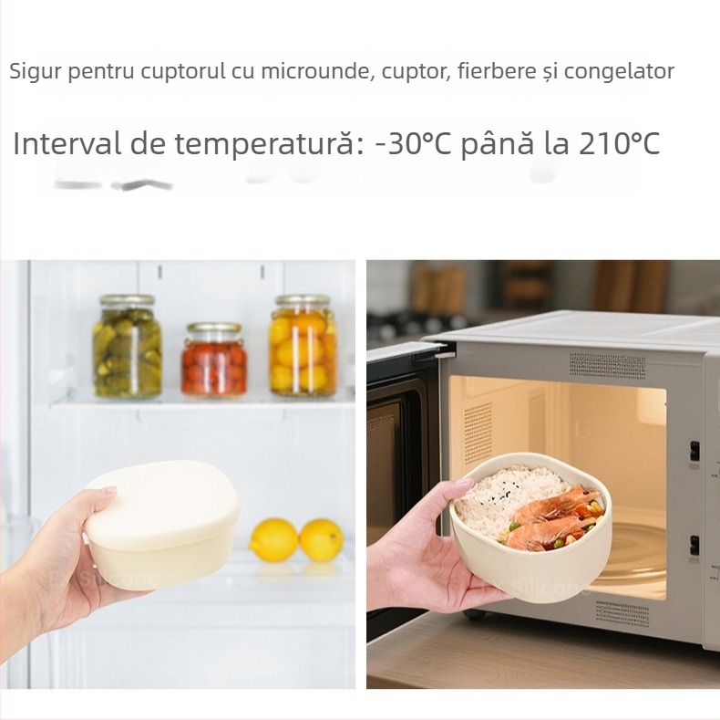 Cutie de prânz din silicon de grad alimentar, compatibilă cu microundele, rezistentă la temperaturi înalte, bol pentru hrana bebelușilor, depozitare pentru uz casnic.