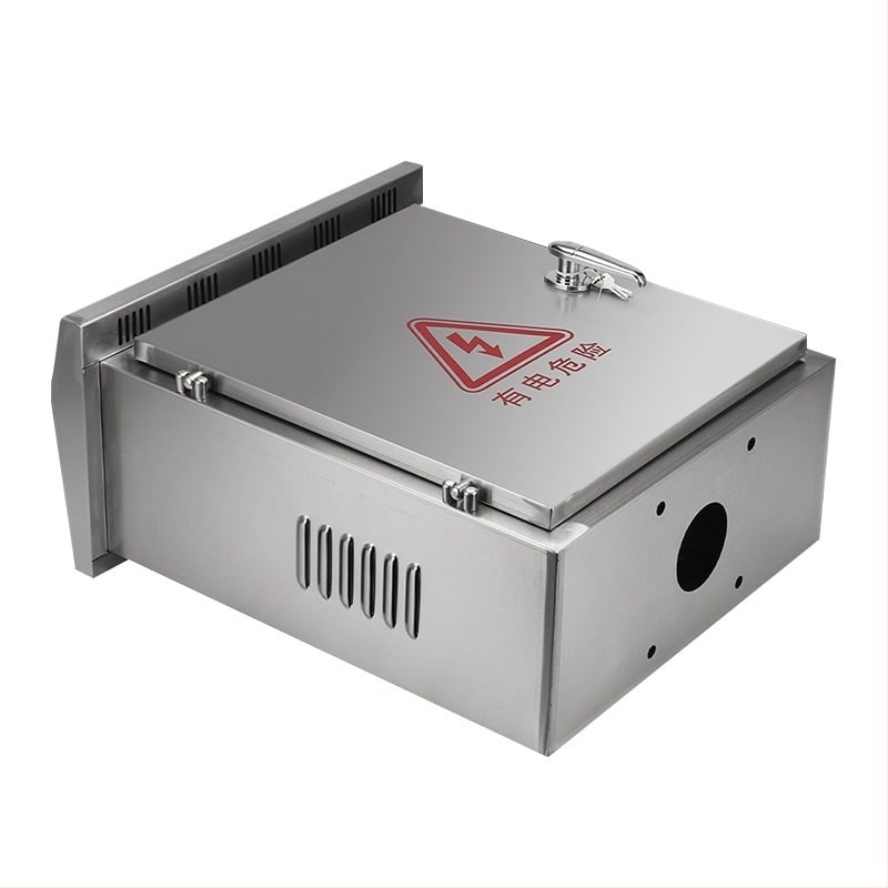 Cutie de distribuție exterior din oțel inoxidabil, rezistentă la ploaie, 1 circuit, 2 rânduri întrerupătoare, curent nominal 63 A, grosime placă 1,0 mm