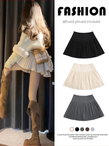 Fustă cu talie înaltă, croială A, țesătură din lână, model 3D cu efect de colaj, poliester 90–95% și spandex sub 30%