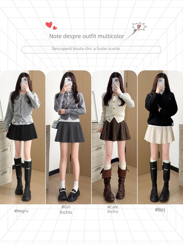 Fustă cu talie înaltă, croială A, țesătură din lână, model 3D cu efect de colaj, poliester 90–95% și spandex sub 30%