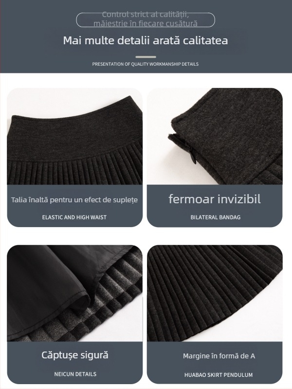 Fustă cu talie înaltă, croială A, țesătură din lână, model 3D cu efect de colaj, poliester 90–95% și spandex sub 30%