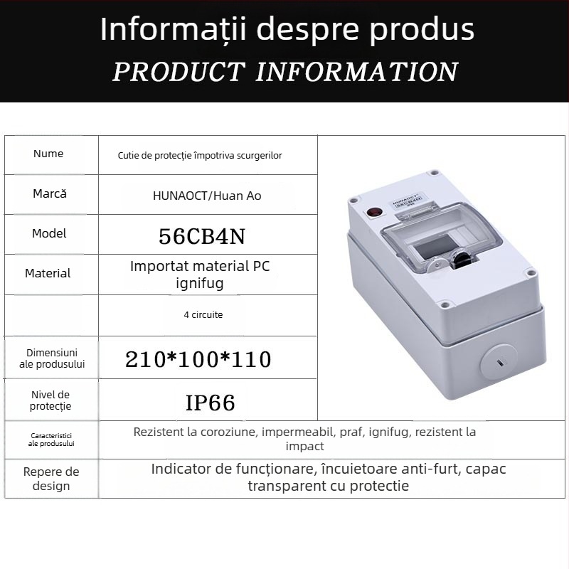 Cutie de distribuție impermeabilă pentru exterior IP66, montaj pe suprafață, 4 canale, model 56CB4N