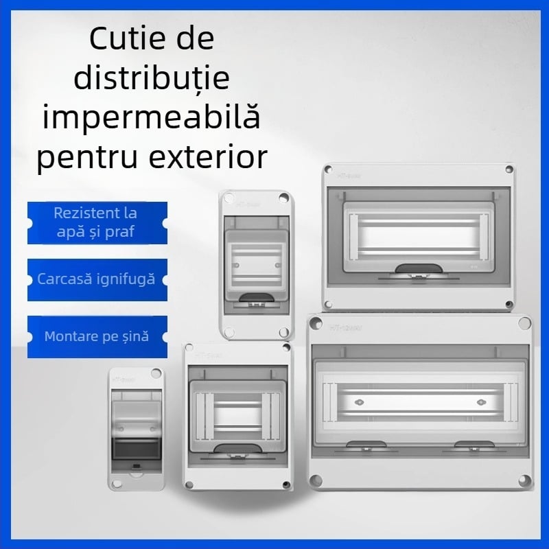 Cutie HT-8 distribuție impermeabilă pentru exterior, 8 circuite, carcasă ABS, IP65, montaj cu șuruburi