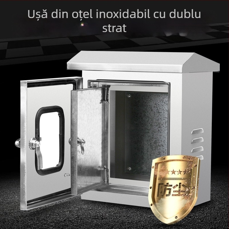 Cutie de distribuție din oțel inoxidabil 304 pentru exterior, cu două uși – închidere etanșă pentru monitorizare, alimentare și controlul echipamentelor (grosimea plăcii 0,8–2,0 mm; mai multe dimensiuni)