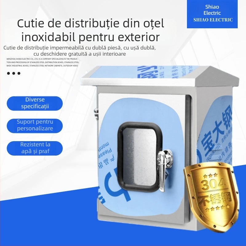 Cutie de distribuție din oțel inoxidabil 304 pentru exterior, cu două uși – închidere etanșă pentru monitorizare, alimentare și controlul echipamentelor (grosimea plăcii 0,8–2,0 mm; mai multe dimensiuni)