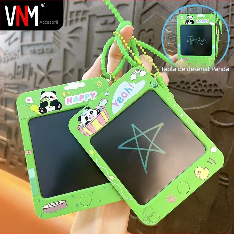 Lanț de chei Panda Cartoon cu tablă portabilă pentru graffiti — ABS, ambalaj individual, stil drăguț