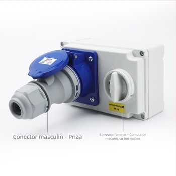 Casetă de priză industrială impermeabilă cu întrerupător în lanț și interblocare, montaj pe suprafață, 16–32 A, seria Chain Switch, personalizare disponibilă