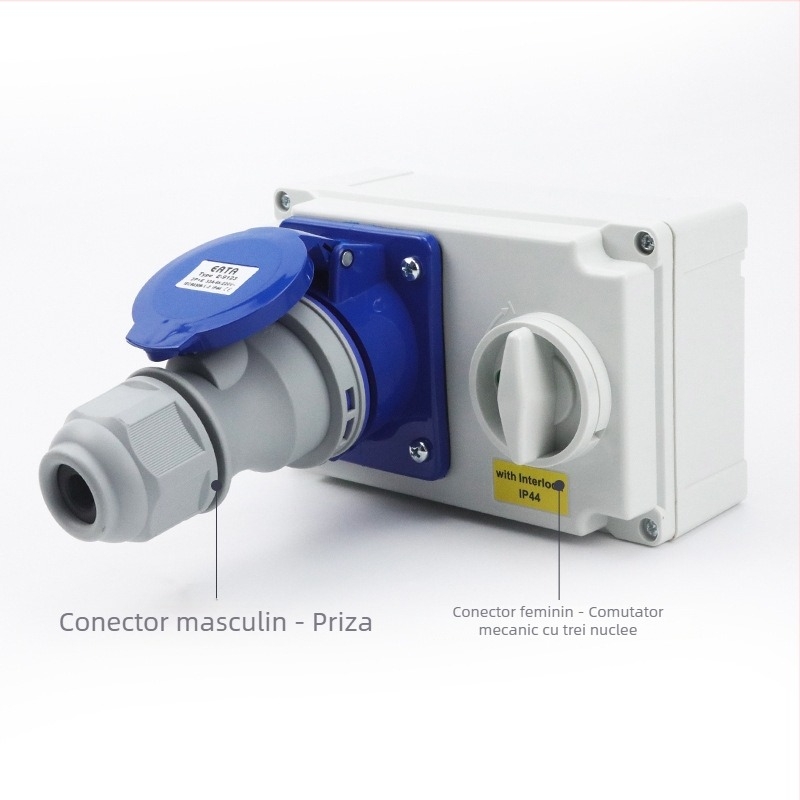 Casetă de priză industrială impermeabilă cu întrerupător în lanț și interblocare, montaj pe suprafață, 16–32 A, seria Chain Switch, personalizare disponibilă