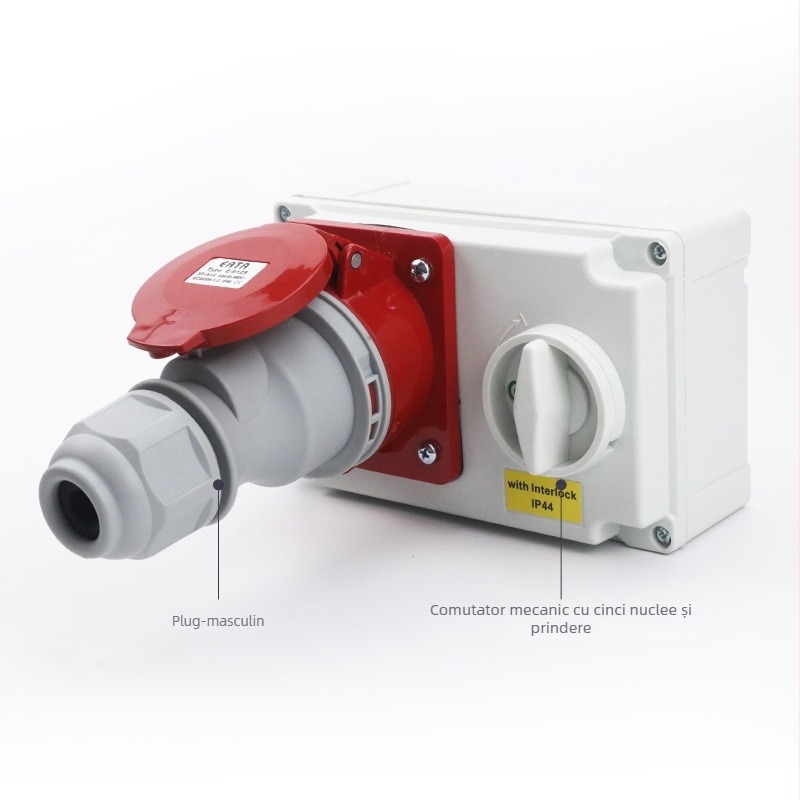 Casetă de priză industrială impermeabilă cu întrerupător în lanț și interblocare, montaj pe suprafață, 16–32 A, seria Chain Switch, personalizare disponibilă