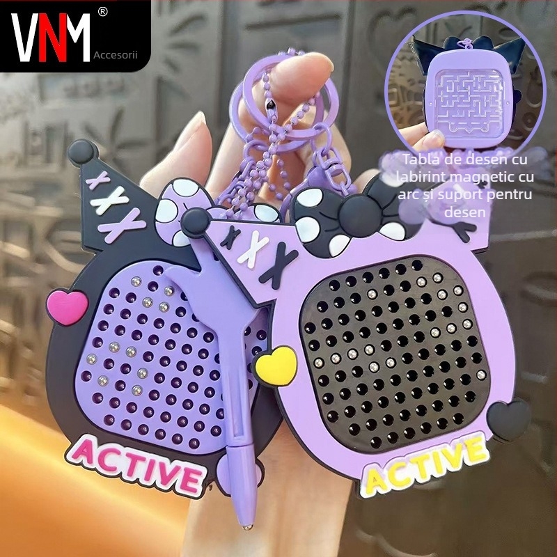 Breloc din ABS, tablă de desen cu mărgele magnetice, design nod fluture, stil drăguț