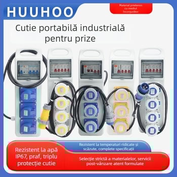 Cutie portabilă de prize industriale impermeabilă, IP67, 110-220V, 4 poli, 1 rând, 16-32A, carcasă ABS/PC