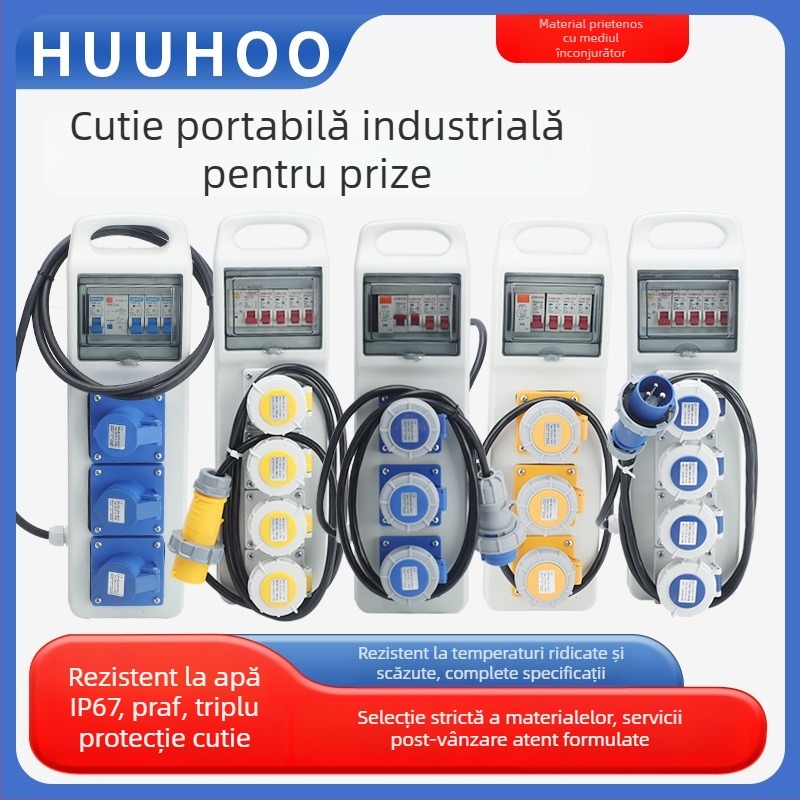 Cutie portabilă de prize industriale impermeabilă, IP67, 110-220V, 4 poli, 1 rând, 16-32A, carcasă ABS/PC