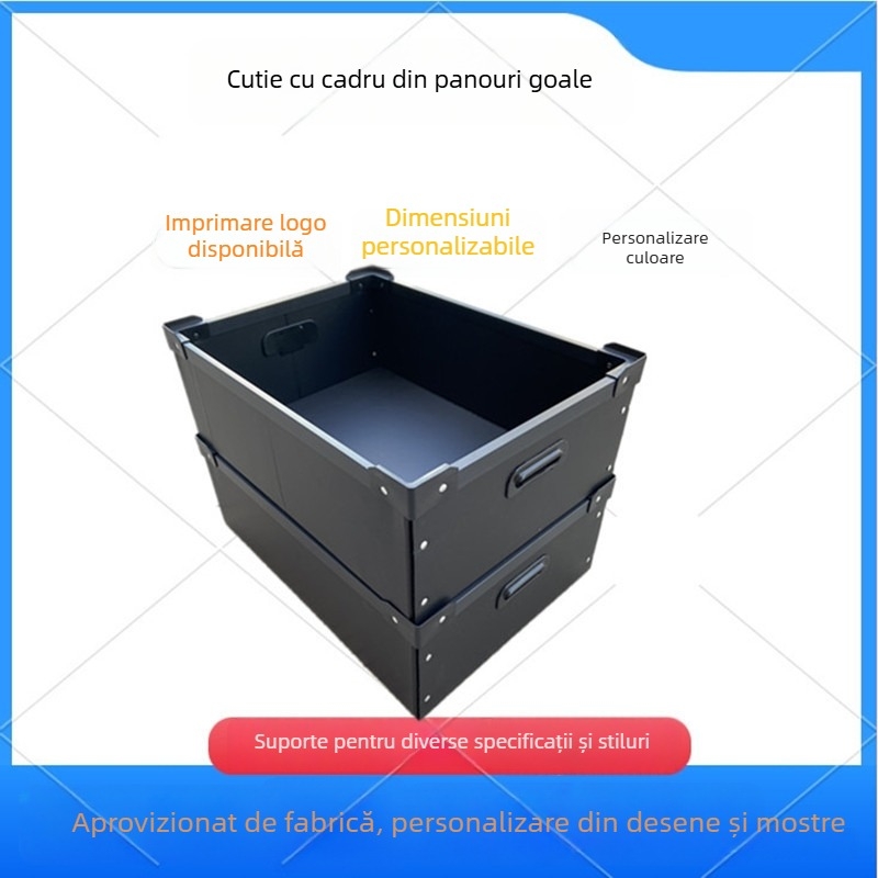 Cutie turnover din PP cu placă goală, schelet cu cadrul, pereți 5–10 mm, dimensiuni interioare/exterioare personalizabile, capacitate de încărcare 50–100 kg