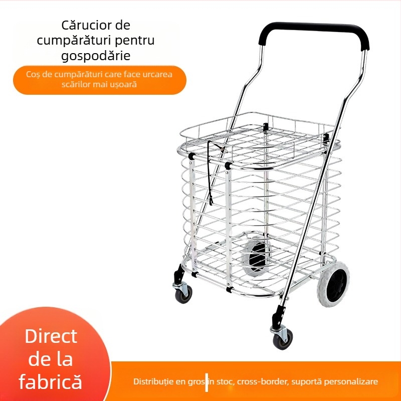 Căruț de cumpărături cu patru roți, mâner pliabil, portabil, ușor, din aliaj de aluminiu, sarcină maximă 20 kg