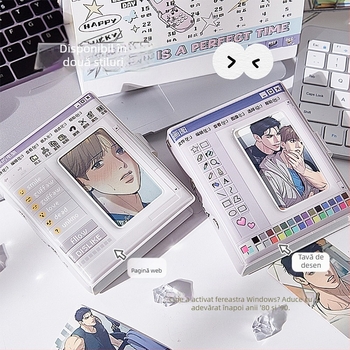 Album pentru carduri foto – interfață retro de calculator, design cu vedetă anime, cu foi detașabile