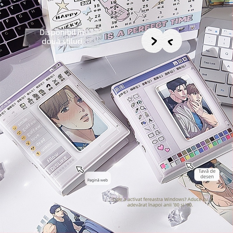 Album pentru carduri foto – interfață retro de calculator, design cu vedetă anime, cu foi detașabile