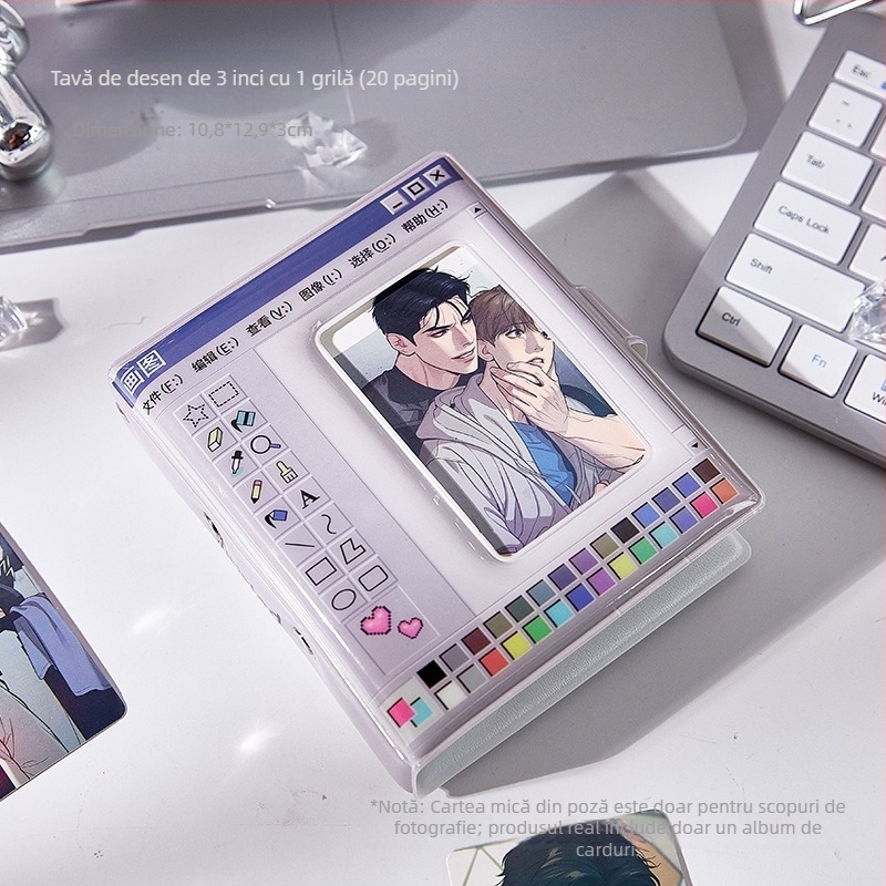Album pentru carduri foto – interfață retro de calculator, design cu vedetă anime, cu foi detașabile