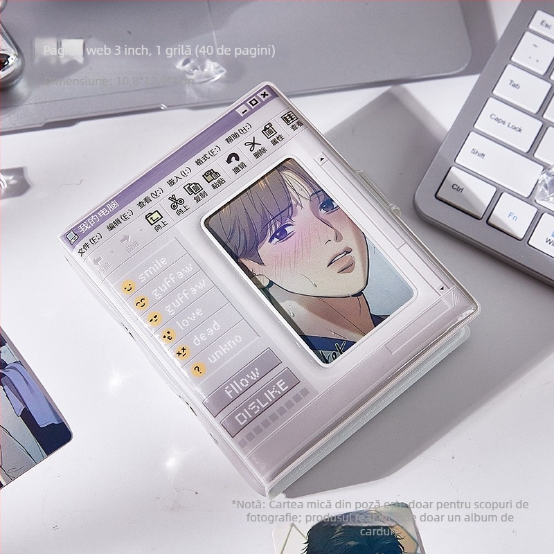 Album pentru carduri foto – interfață retro de calculator, design cu vedetă anime, cu foi detașabile