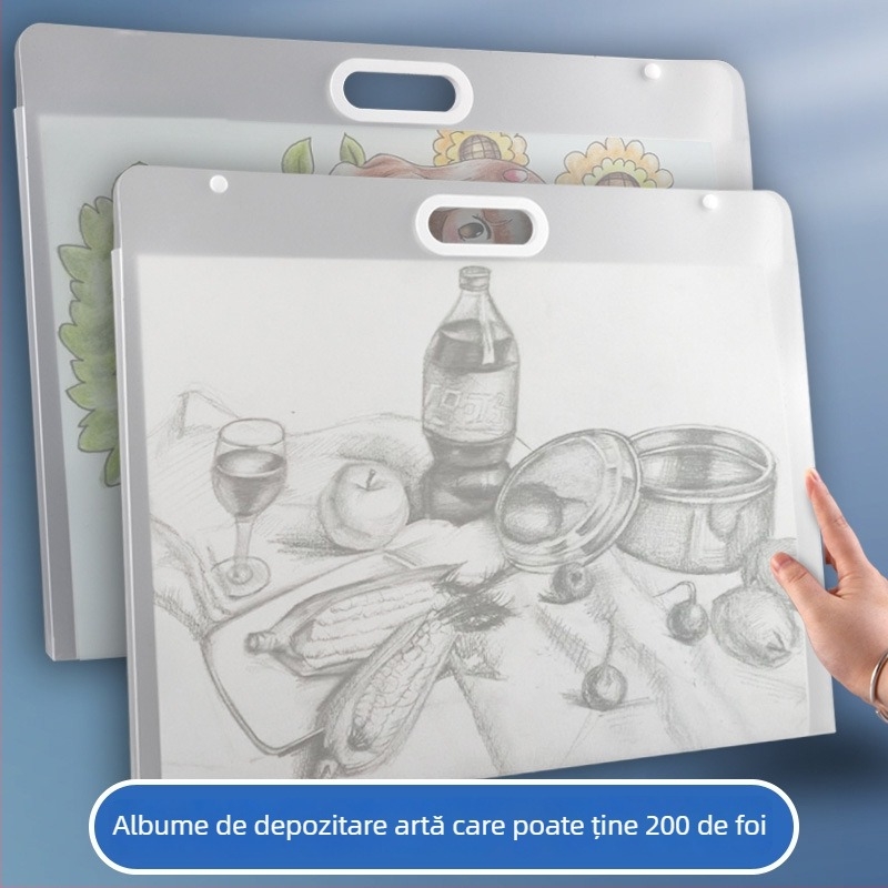 Geantă de stocare pentru desene și picturi, material plastic, compatibilă cu A4/4K/8K, 2 pagini, imprimare logo disponibilă, brand Jiyu