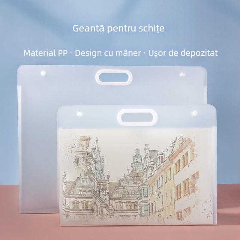 Geantă de stocare pentru desene și picturi, material plastic, compatibilă cu A4/4K/8K, 2 pagini, imprimare logo disponibilă, brand Jiyu