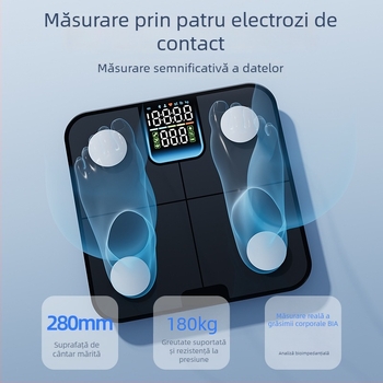 Cântar pentru grăsimea corporală și apă, cu 4 senzori, Bluetooth BLE, afișaj LED, capacitate 180 kg