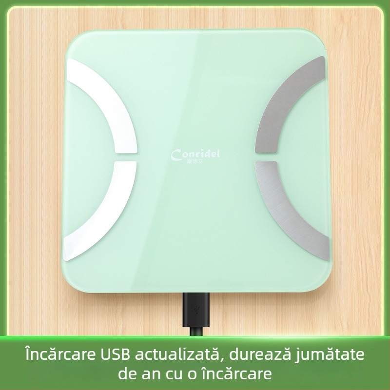 Scală Bluetooth pentru măsurarea grăsimei corporale, pentru sala de antrenament de acasă, reîncărcabilă, sincronizare date fără fir, compatibil Android/iOS, interval de greutate 0,2–180 kg