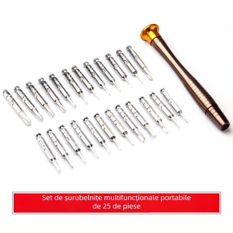 Kit de reparații pentru ochelari cu husă din piele, set de șurubelnițe multifuncțional, 25 de piese, utilizare universală