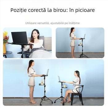 Suport pentru notebook cu raft de birou reglabil înălțime, tavă rotativă și bază de tip trepied
