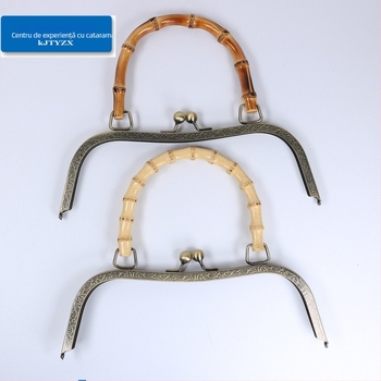 Încuietoare de geantă cu hardware din fier și mâner din bambus – accesorii pentru bagaje, design mâner bambus, găuri pentru șuruburi