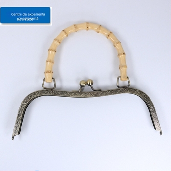 Încuietoare de geantă cu hardware din fier și mâner din bambus – accesorii pentru bagaje, design mâner bambus, găuri pentru șuruburi