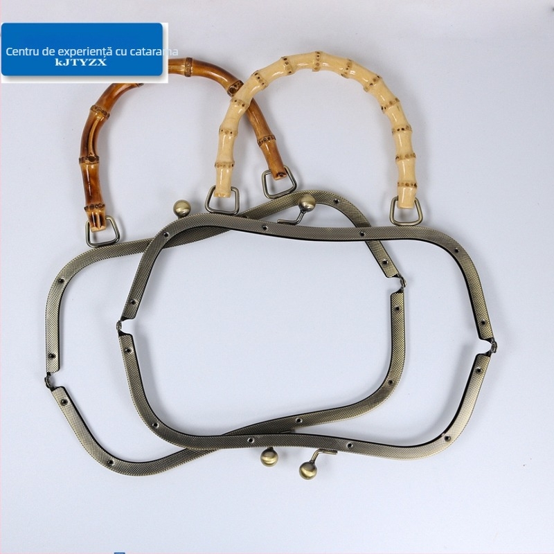 Încuietoare de geantă cu hardware din fier și mâner din bambus – accesorii pentru bagaje, design mâner bambus, găuri pentru șuruburi
