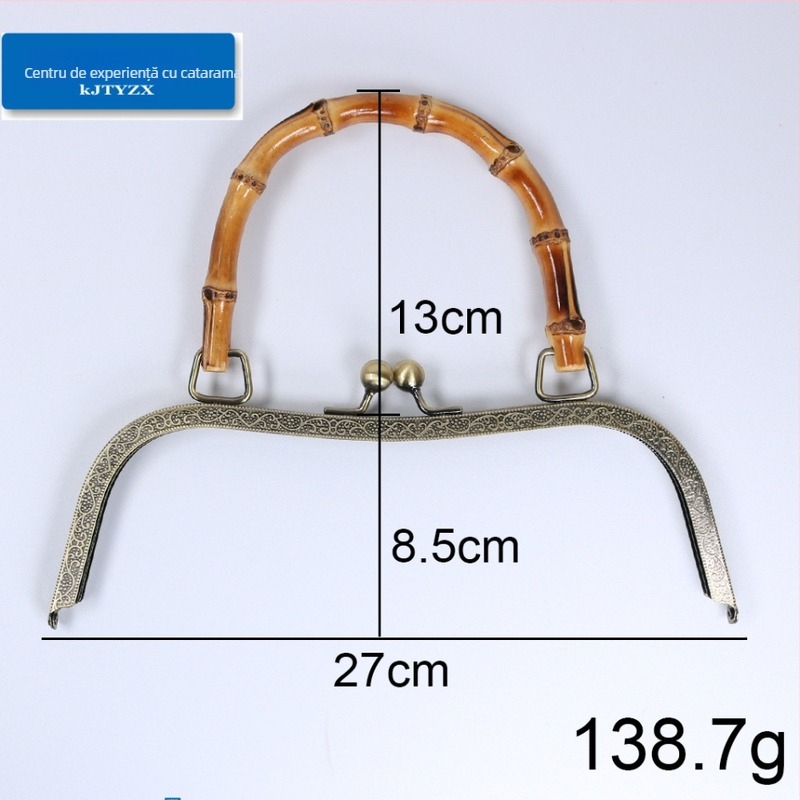 Încuietoare de geantă cu hardware din fier și mâner din bambus – accesorii pentru bagaje, design mâner bambus, găuri pentru șuruburi