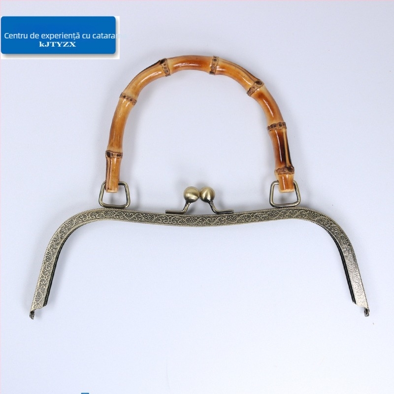 Încuietoare de geantă cu hardware din fier și mâner din bambus – accesorii pentru bagaje, design mâner bambus, găuri pentru șuruburi