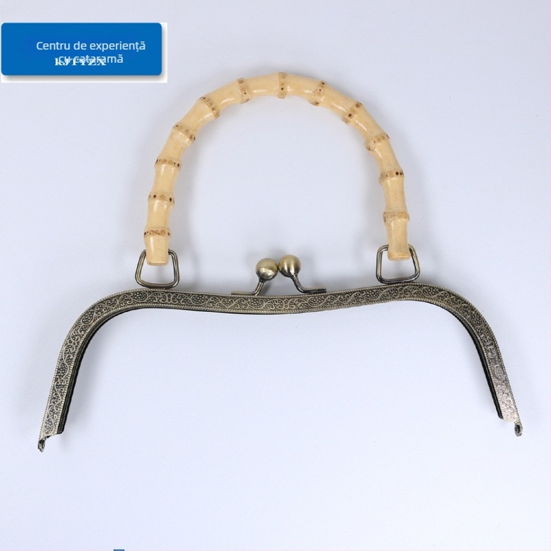 Încuietoare de geantă cu hardware din fier și mâner din bambus – accesorii pentru bagaje, design mâner bambus, găuri pentru șuruburi