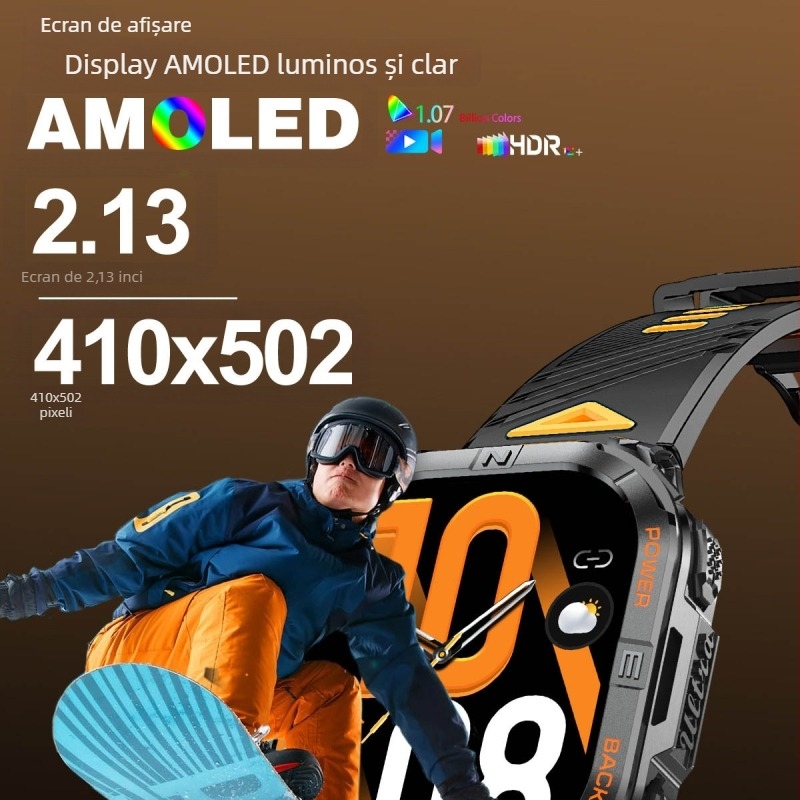 K72 smartwatch cu ecran AMOLED, apeluri Bluetooth, GPS, monitorizarea ritmului cardiac și a oxigenului din sânge.