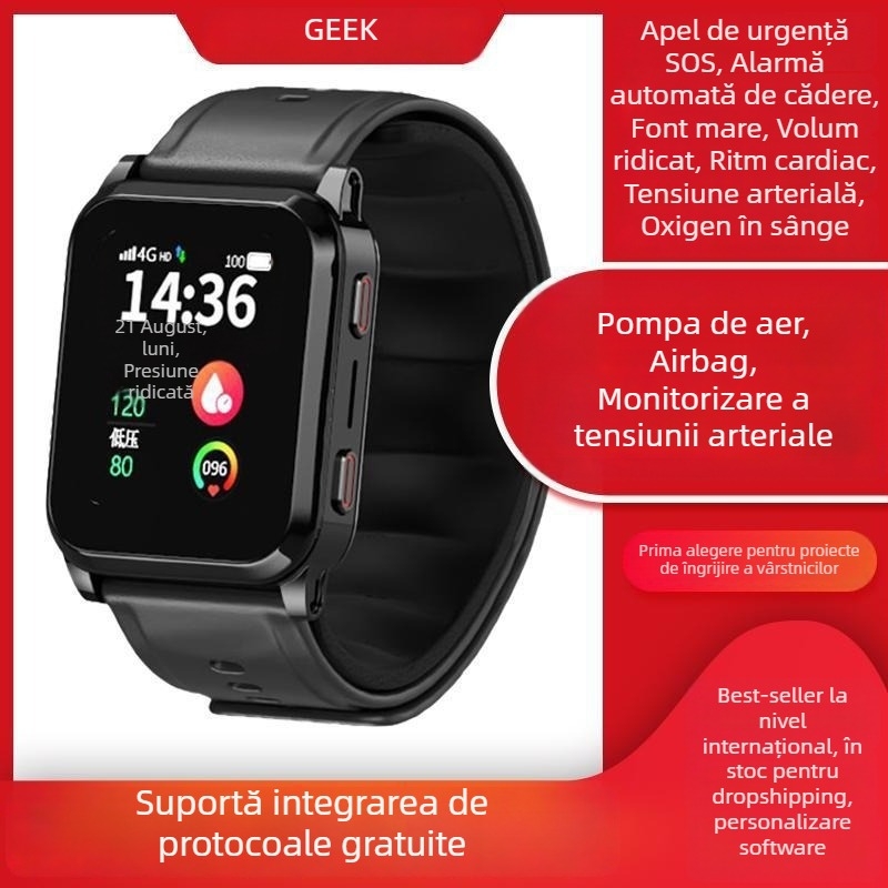 Ceas inteligent cu măsurarea tensiunii arteriale, monitorizarea ritmului cardiac, urmărire a somnului, temperatura corpului și poziționare GPS