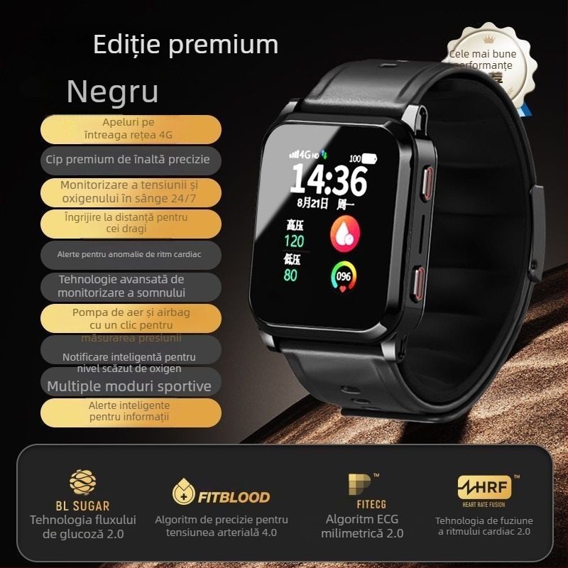 Ceas inteligent cu măsurarea tensiunii arteriale, monitorizarea ritmului cardiac, urmărire a somnului, temperatura corpului și poziționare GPS