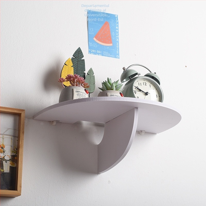 Suport de proiector montat pe perete și raft de depozitare pentru set-top box/router - fără găuri, material PVC lemn-plastic, design semicerc, stil modern minimalist, personalizare disponibilă