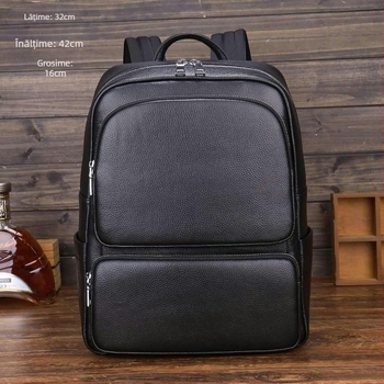 Rucsac din piele naturală pentru bărbați, 20–35L, impermeabil, anti-furt, curele cu pernă de aer