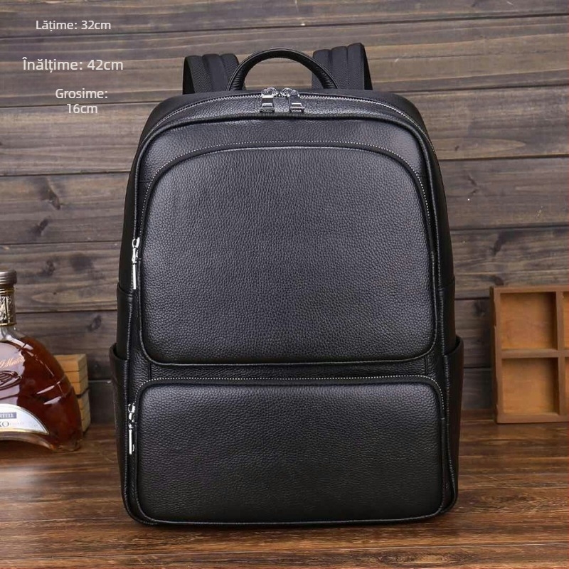 Rucsac din piele naturală pentru bărbați, 20–35L, impermeabil, anti-furt, curele cu pernă de aer
