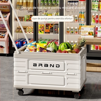 Căruț de cumpărături cu patru roți, corp din plastic, imprimare a logo-ului disponibilă